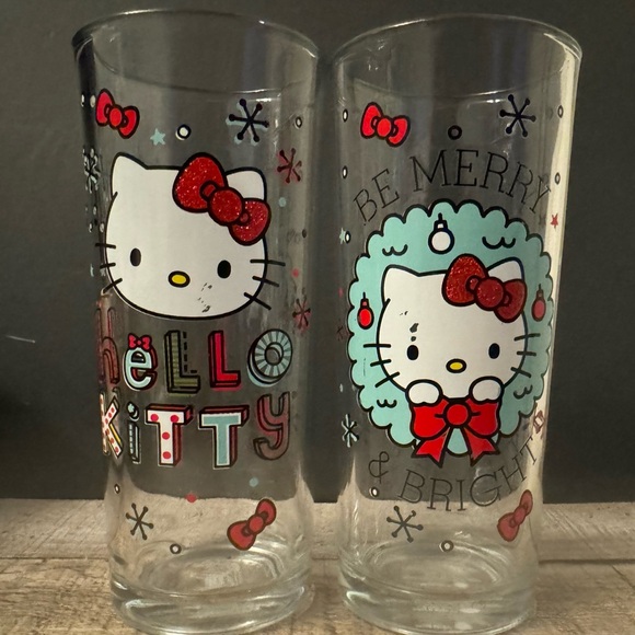 Hello Kitty Sanrio Tall Glasses Be Merry & Bright Pair Holiday - Picture 1 of 9